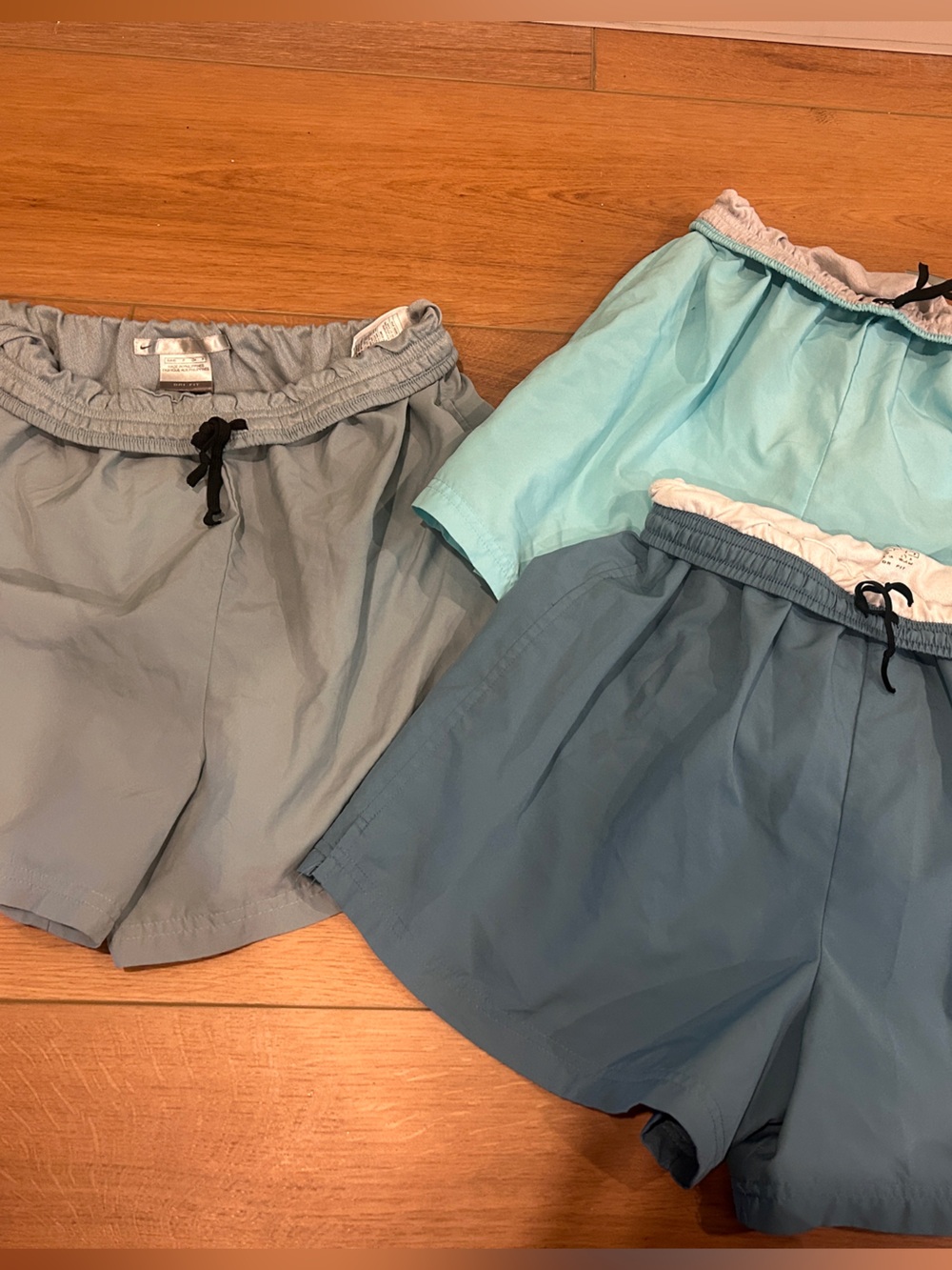 Nike Women's Athletic Shorts Trio in Light Blue, Aqua, and Slate